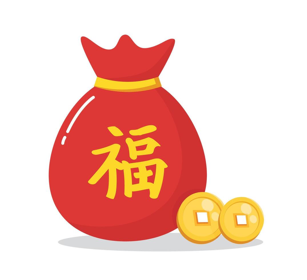 Angpao bag. Chinese new year with red envelope and gold money vector