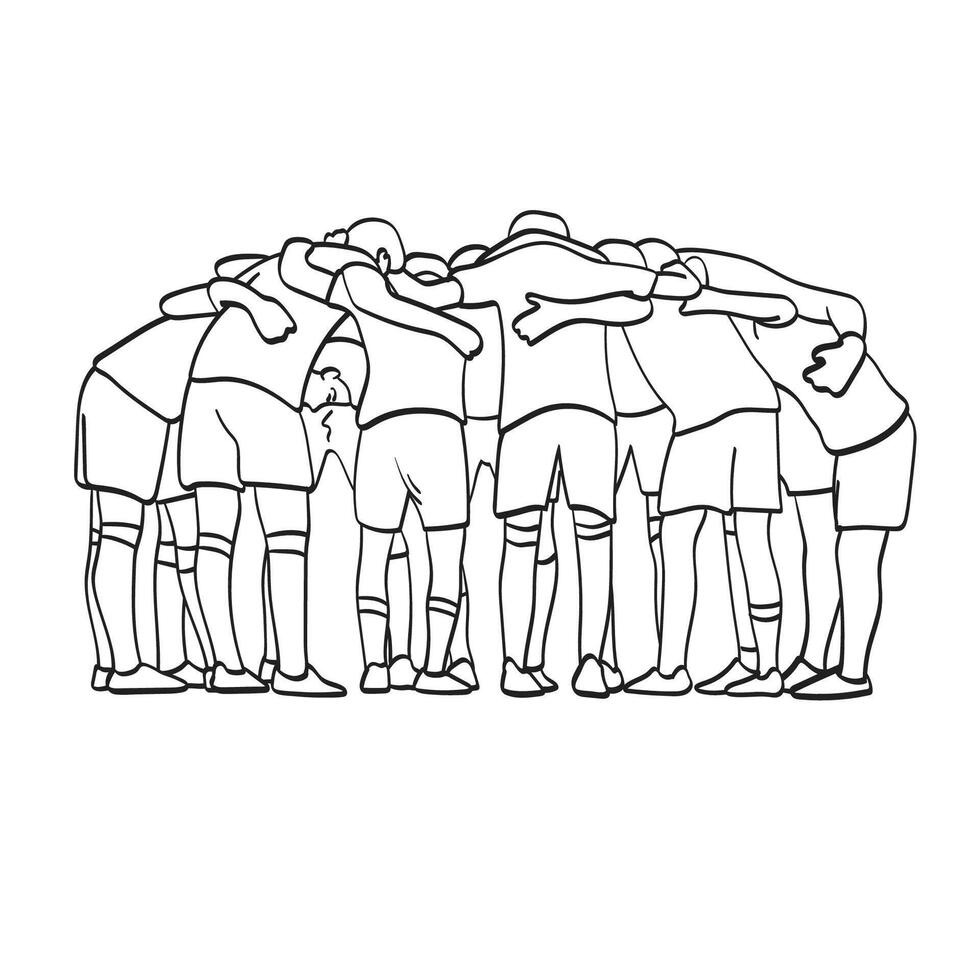 football sport team players hug give support illustration hand drawn isolated on white background vector
