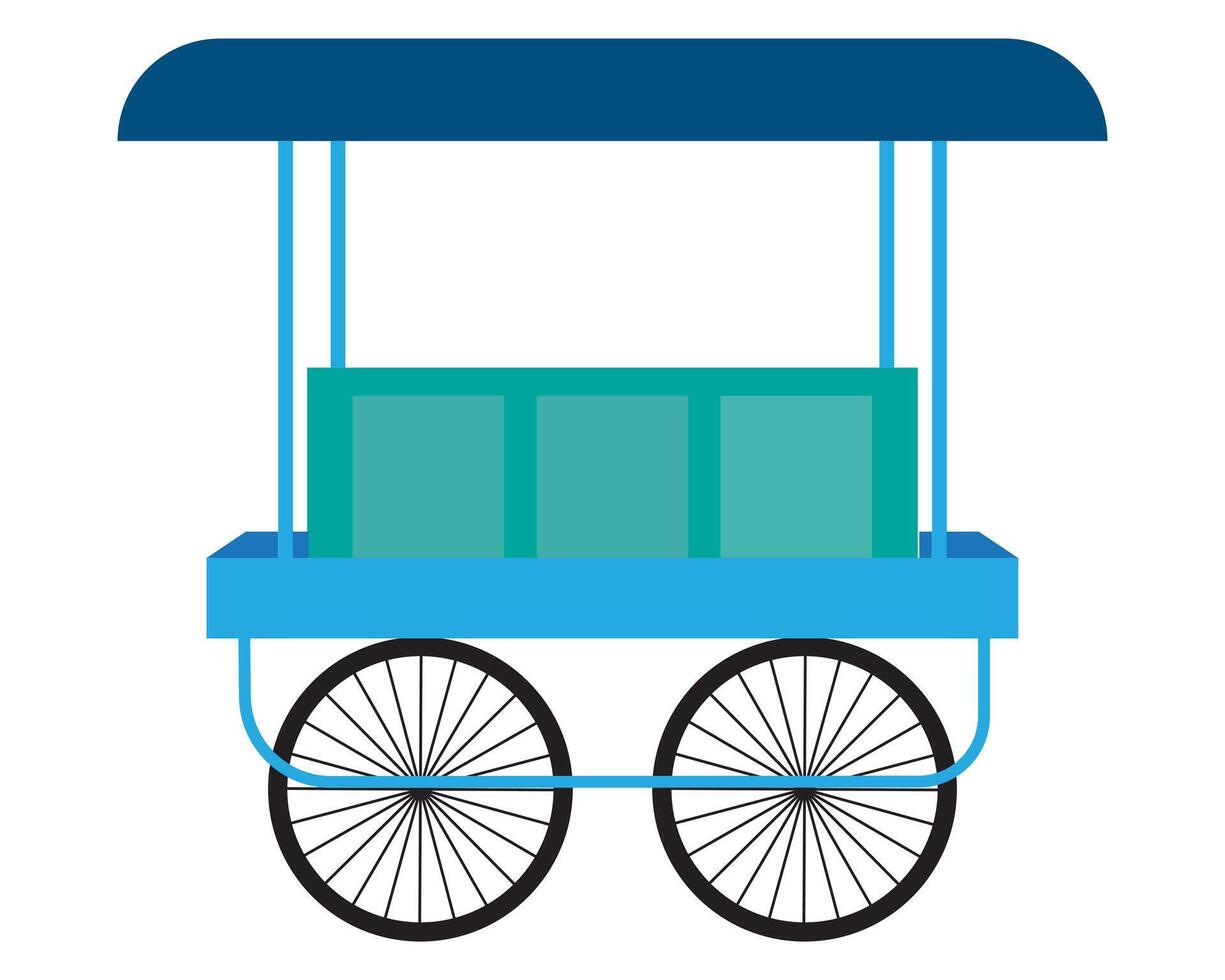 Thallu vandi hand cart or movable shop. Street cart store isometric icon. Trolley with stall under colorful tent isolated on white background. Movable shop on wheels illustration vector
