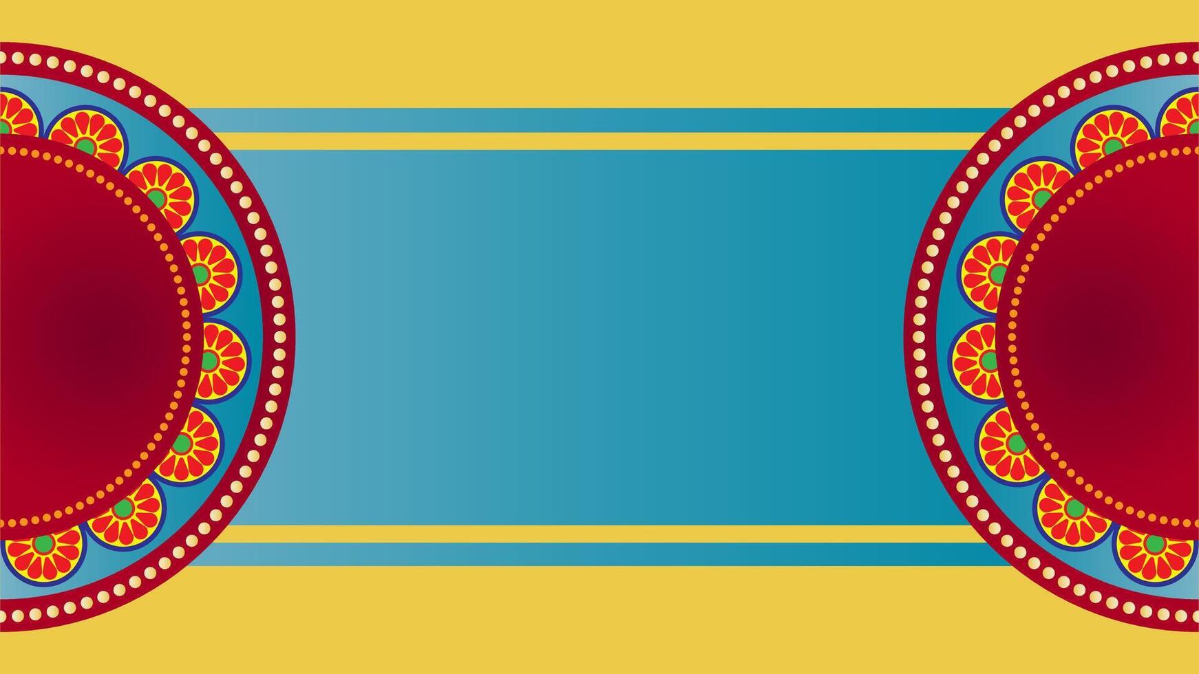 a colorful banner with two circular designs on it vector