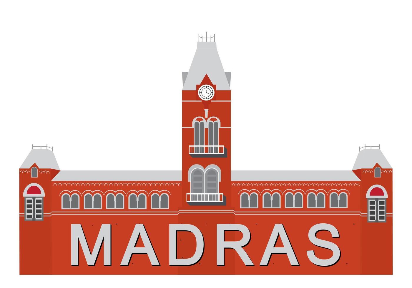 Madras Chennai central railway station M.G.R Railways station Tamilnadu , india .in white background vector