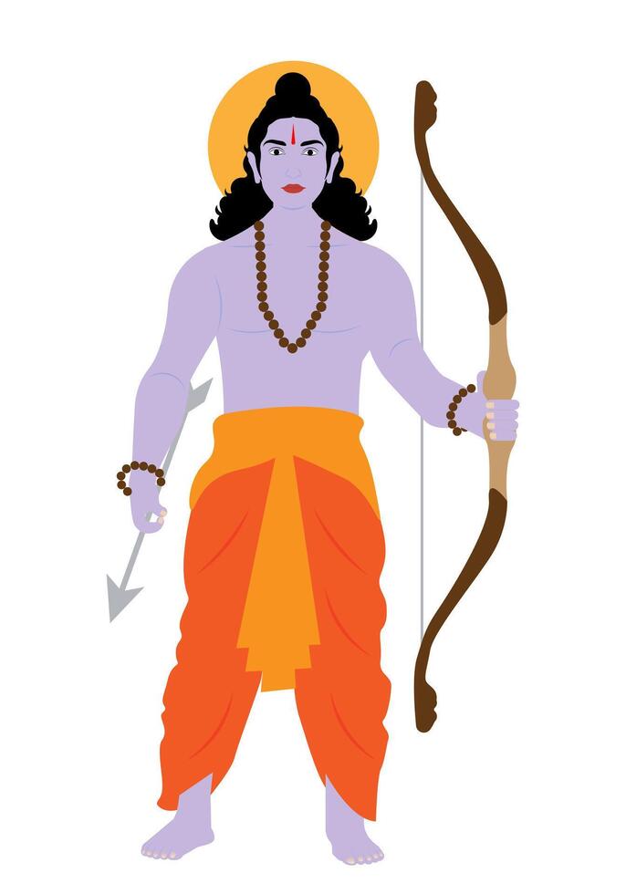 illustration of Lord Ram with Saffron dress holding Sharanga bow vector