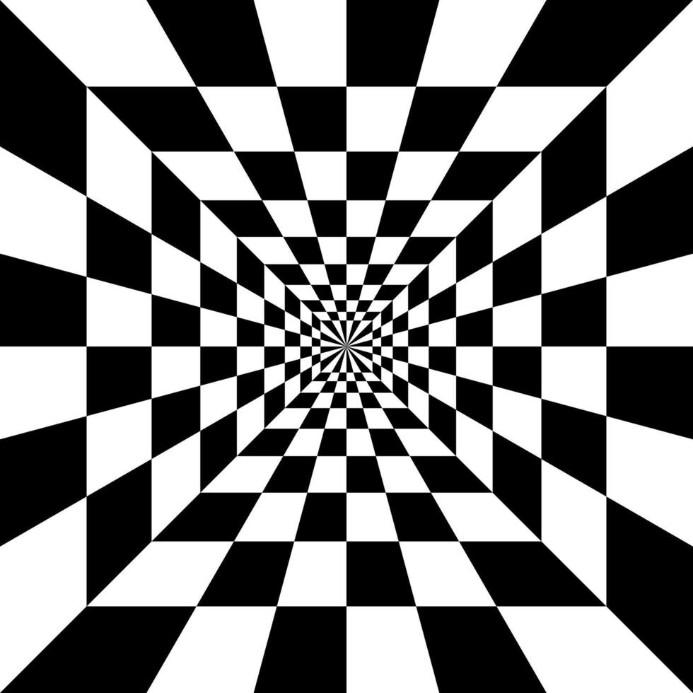 a black and white checkered pattern with a central hole black and white optical illusion checked background vector