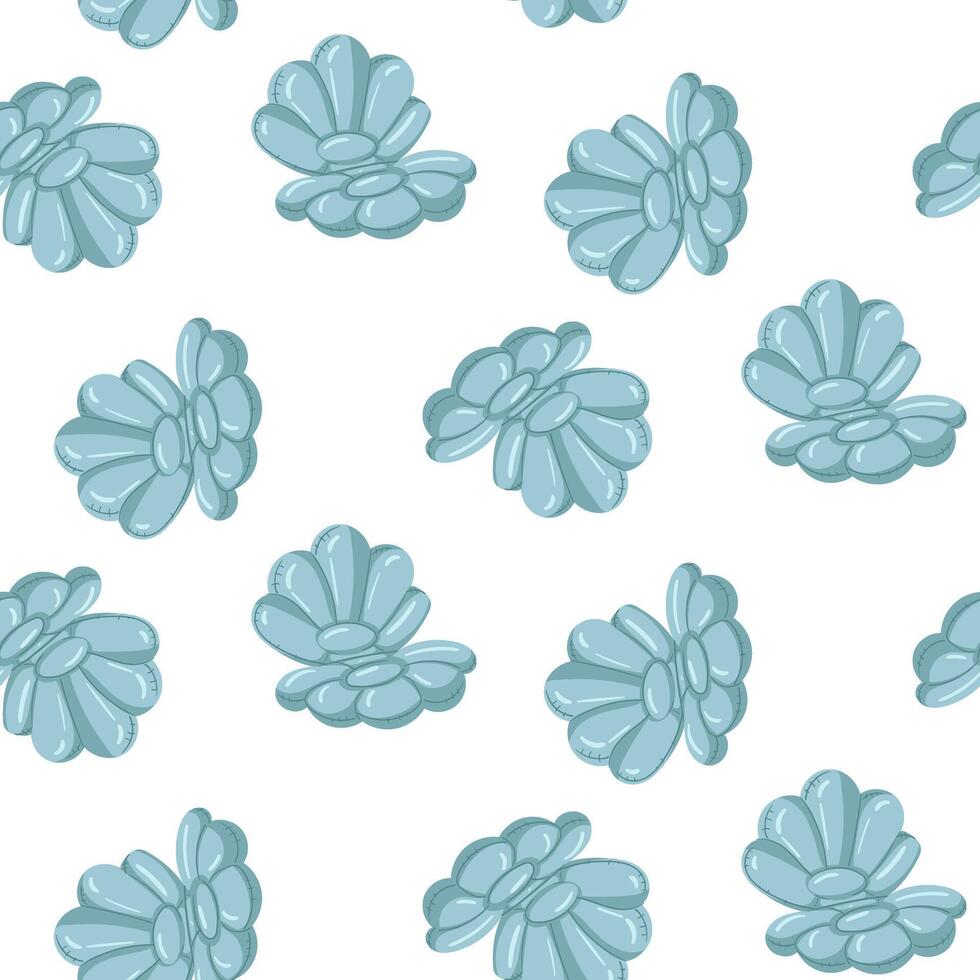 Pattern with swimming circles in the shape of an open shell, a large floating inflatable seashell. This blue inflatable cushion float is perfect for a summer themed pool party. Seamless illustration vector