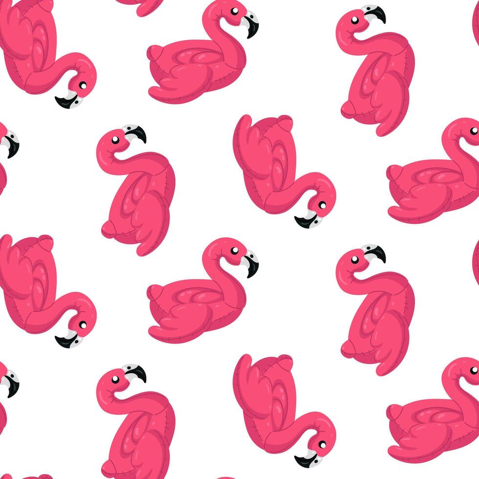 Pattern of swimming circles in the form of a pink flamingo with a large long neck, a large floating bird. Swimming circle with birds is perfect for a summer themed pool party. Seamless illustration vector