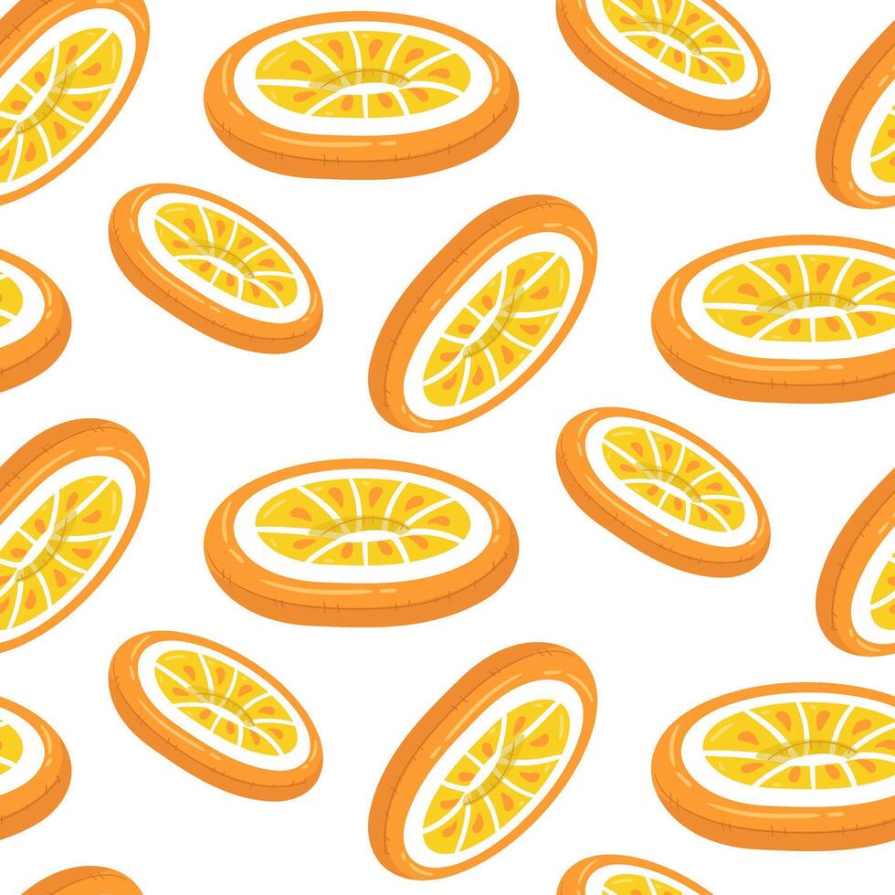 Pattern of swimming circles in the form of a slice of orange, a large floating citrus fruit. This bright orange float cushion is perfect for a summer themed pool party. Seamless illustration vector