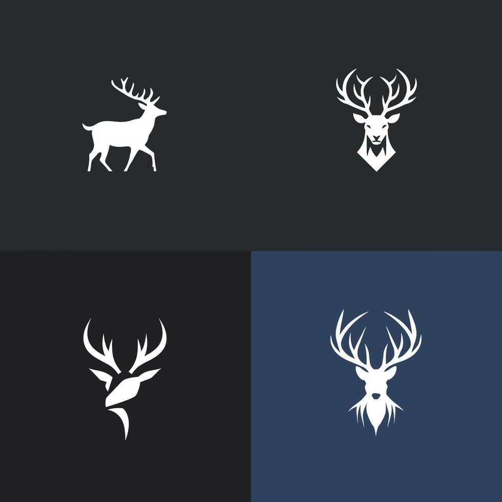 four different deer head logos on a black background vector