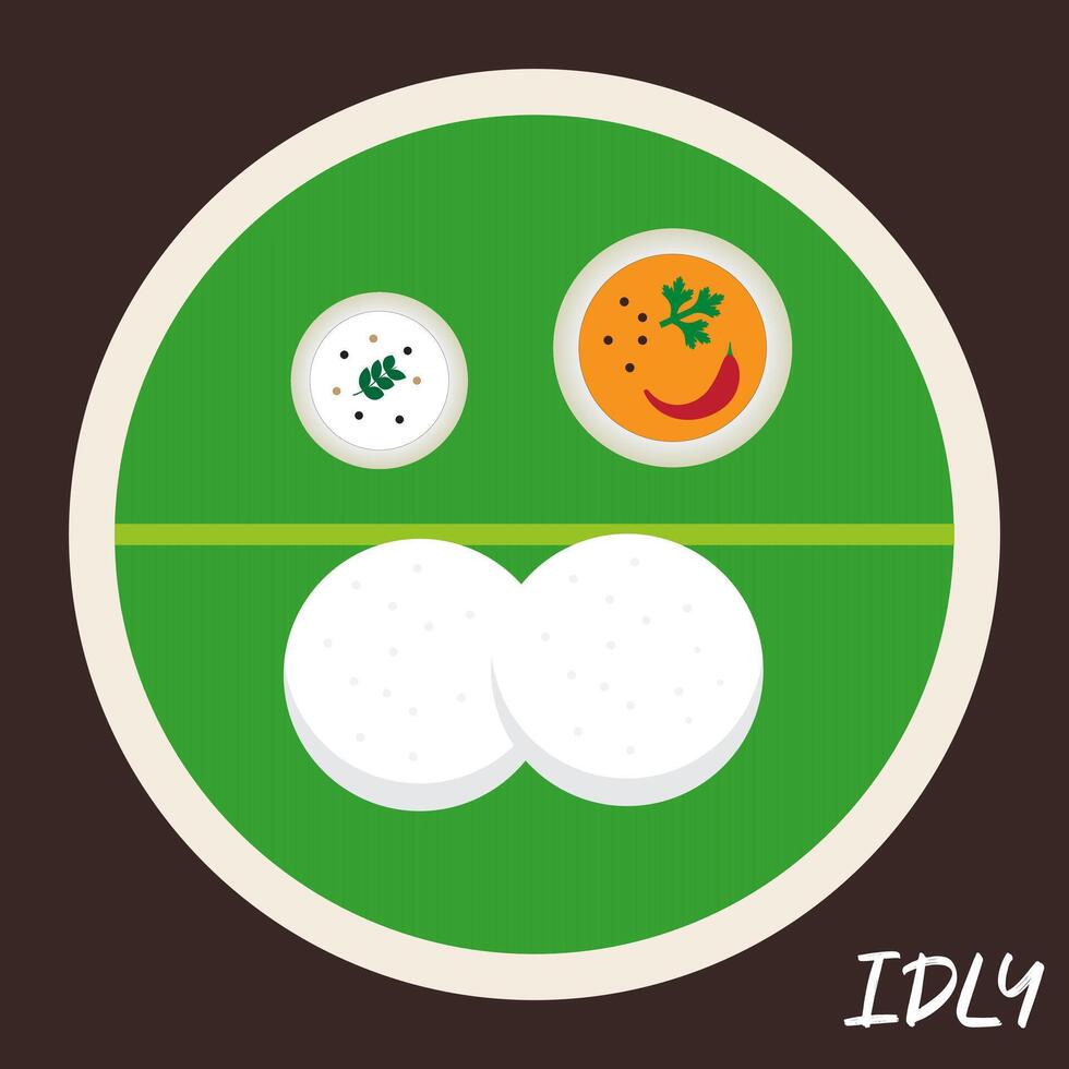Idly and sambar with banana leaf and chutney vector