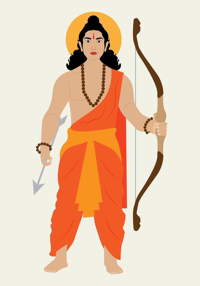 illustration of Lord Ram with Saffron dress holding Sharanga bow vector