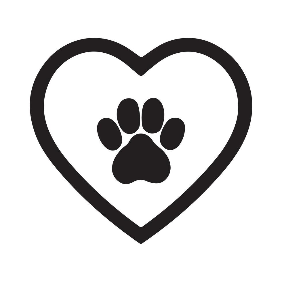 paw heart silhouette - Dog paw heart illustration in black and white vector