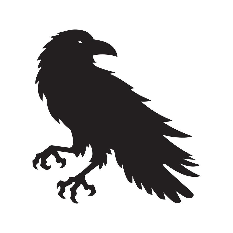 A Raven Bird silhouette, A Raven in attacking mood illustration in black and white vector