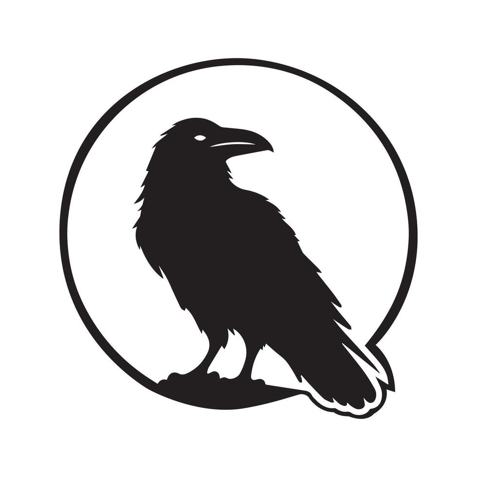 A Raven Bird silhouette, A Raven against a full moon illustration in black and white vector