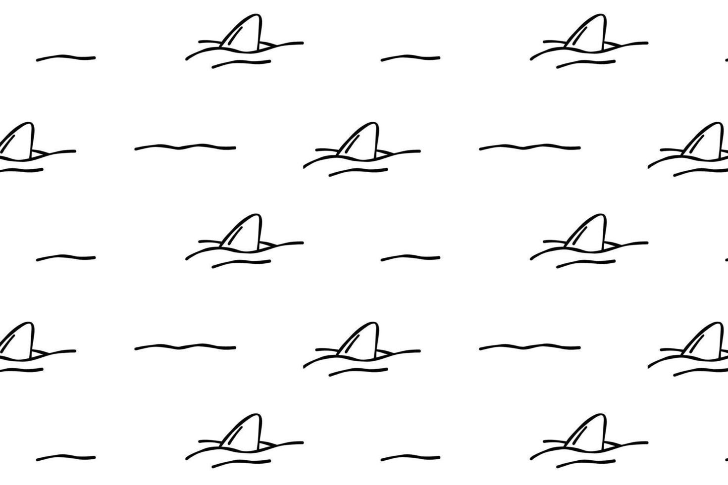 Fin shark dolphin whale, sea ocean doodle seamless pattern isolated wallpaper background white. vector