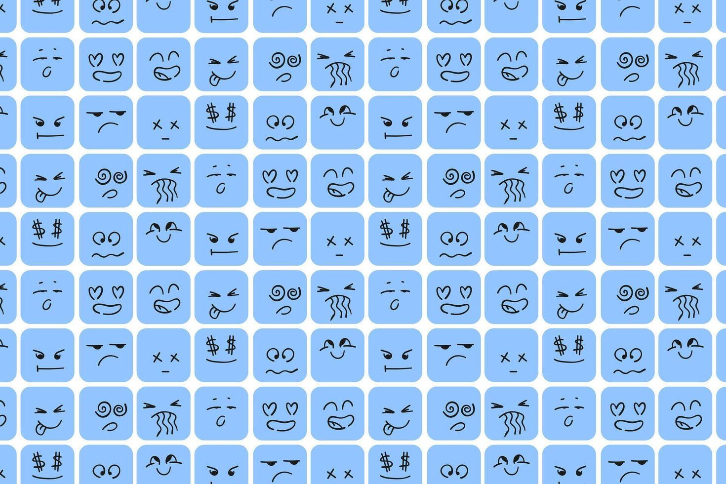 Seamless pattern with square funny characters with different facial emotions. illustration with figures happy sad angry emoticons for children. pattern vector