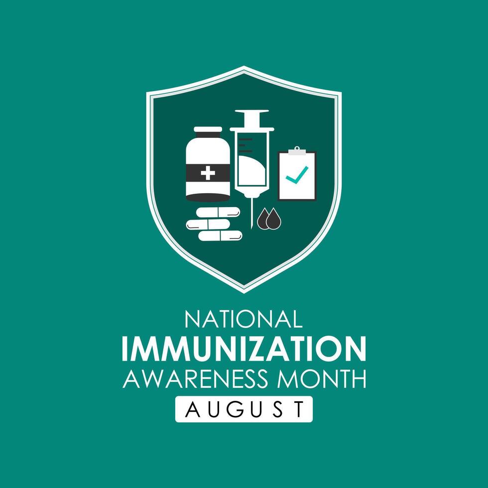 National immunization or immunisation awareness month. Immunization raises the awareness about why vaccines are important for people. illustration. Banner poster, flyer and background design. vector