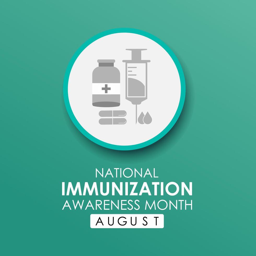 National immunization or immunisation awareness month. Immunization raises the awareness about why vaccines are important for people. illustration. Banner poster, flyer and background design. vector