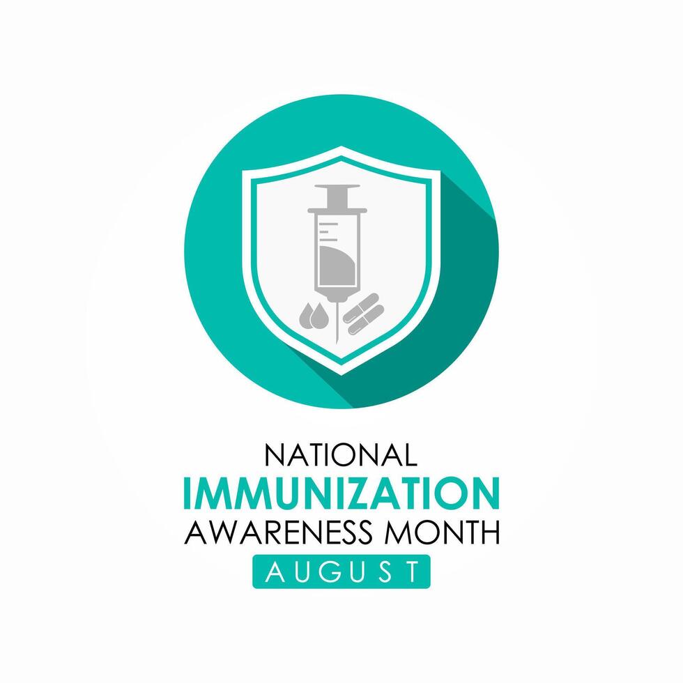 National immunization or immunisation awareness month. Immunization raises the awareness about why vaccines are important for people. illustration. Banner poster, flyer and background design. vector
