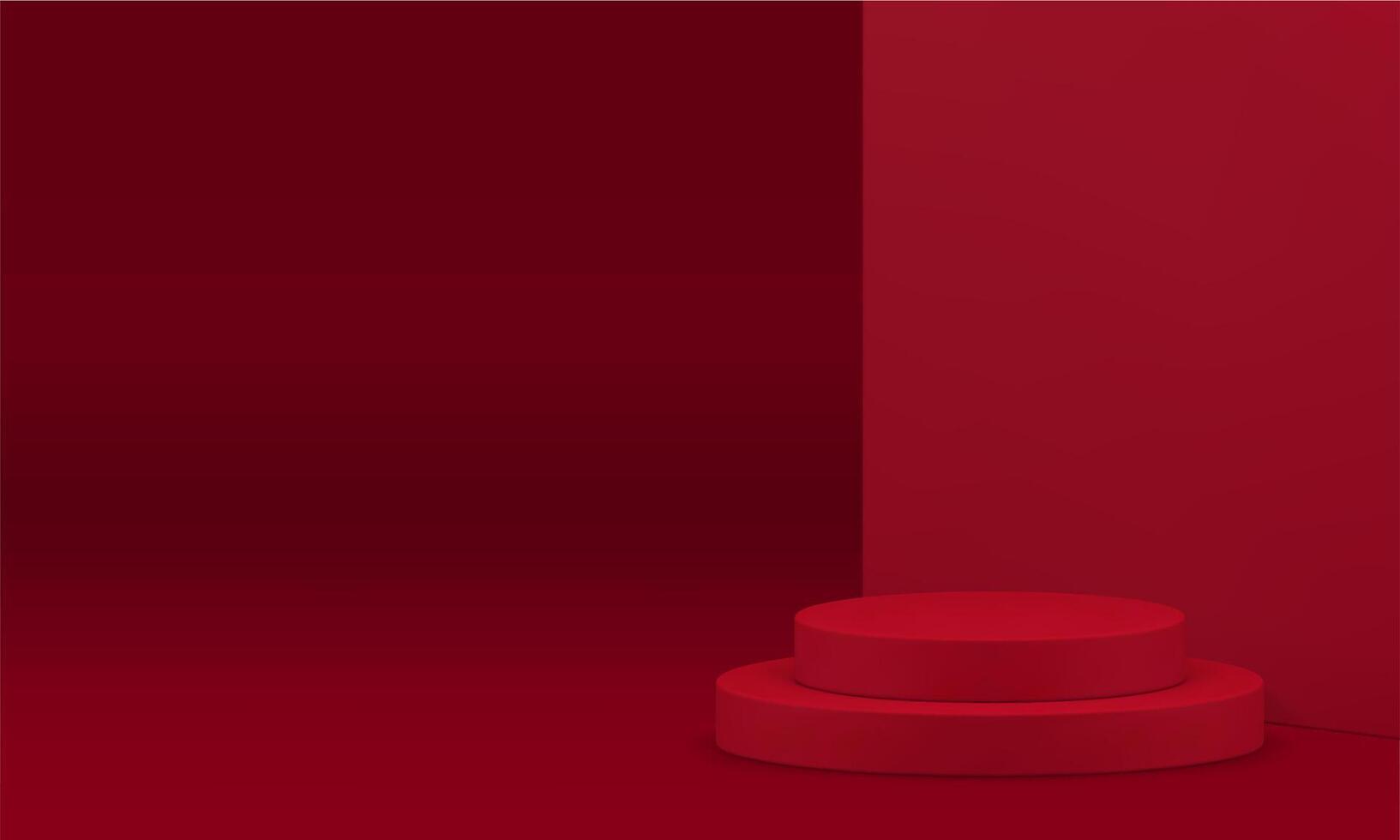3d red cylinder step podium pedestal showroom with wall background realistic vector