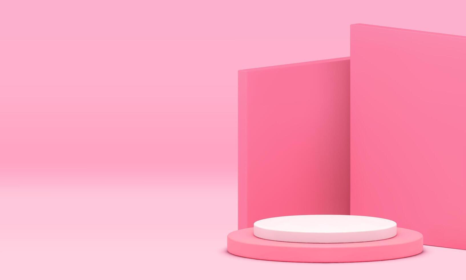 Pink 3d podium display stand mock up for beauty cosmetic product presentation realistic vector
