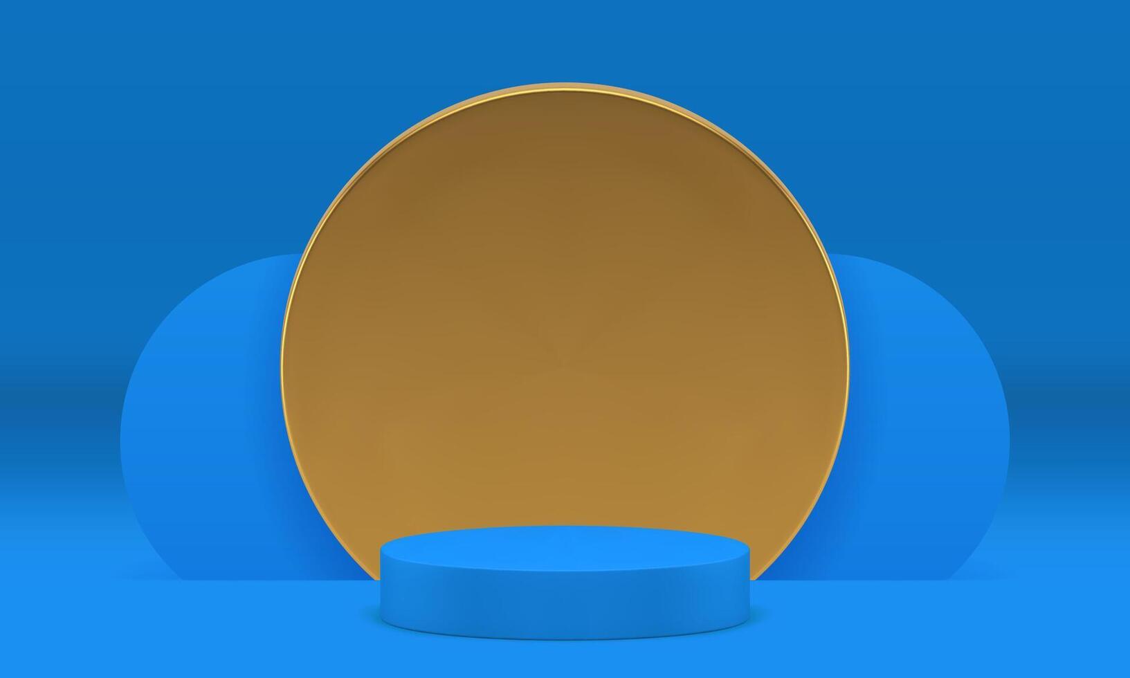 Luxury blue 3d showroom cylinder podium pedestal with round wall background realistic vector
