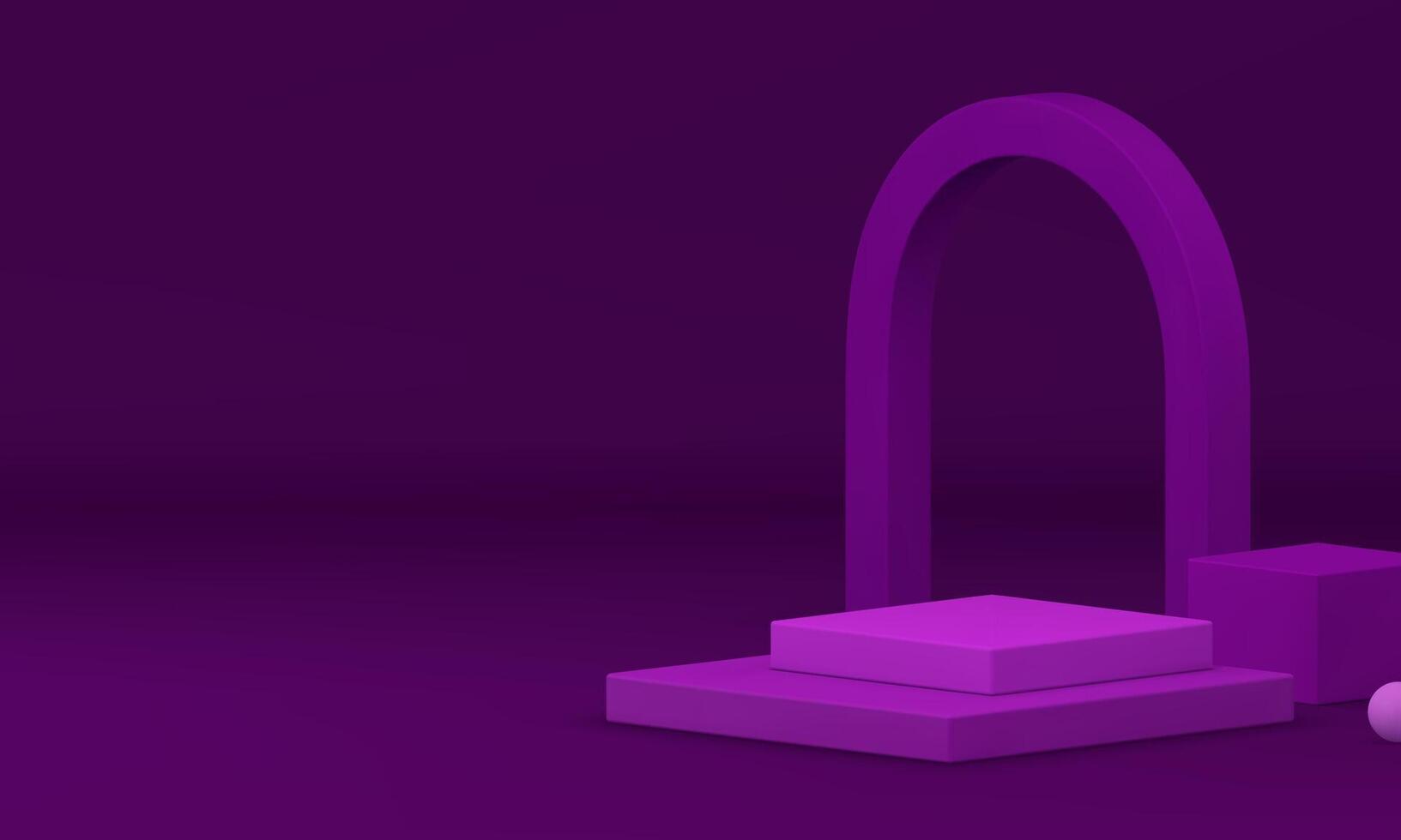 Purple 3d podium pedestal with arch wall background for presentation realistic vector