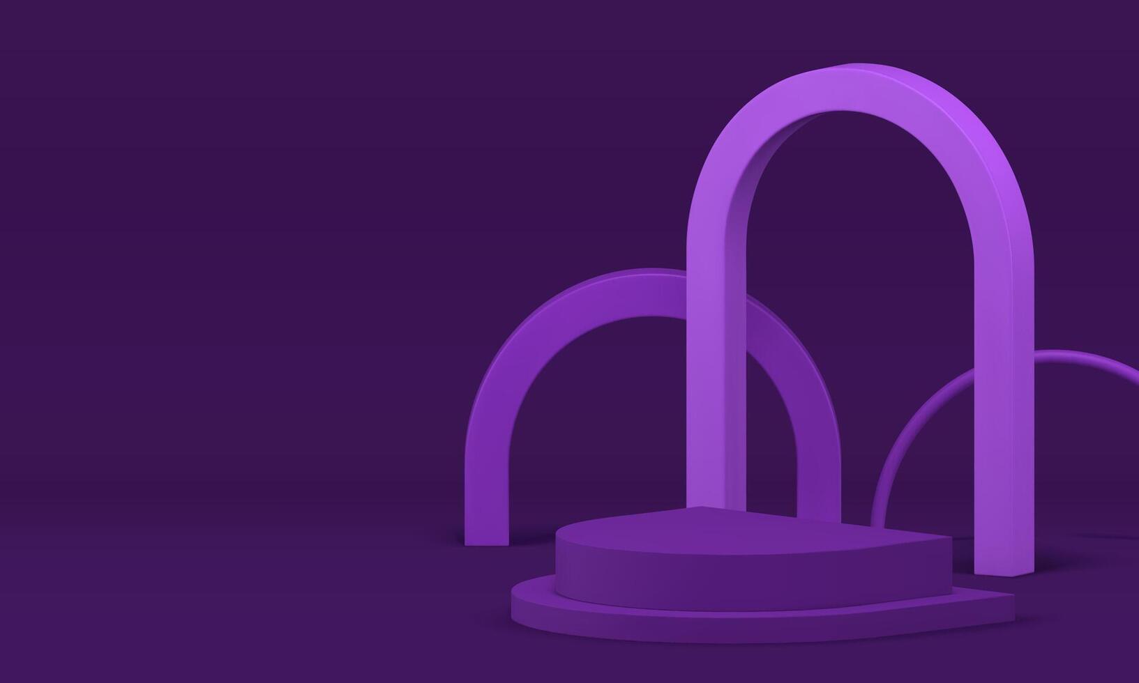 3d purple display podium with arch wall background realistic illustration vector
