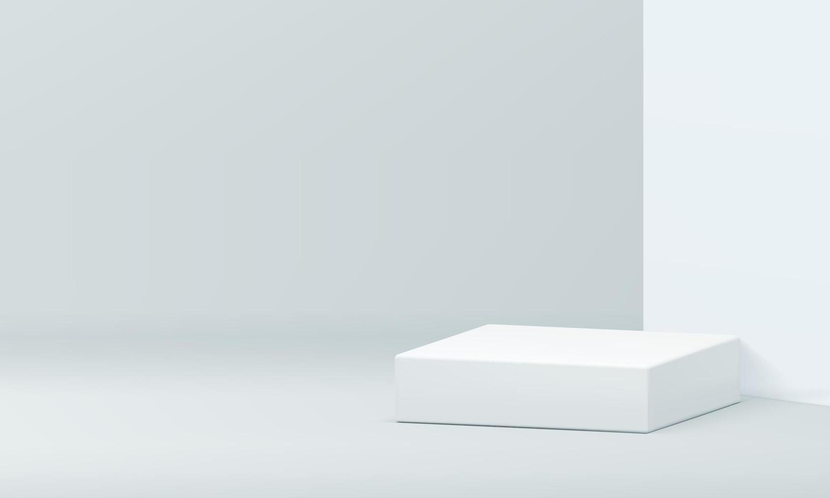 3d white empty showroom squared podium pedestal with wall background realistic vector