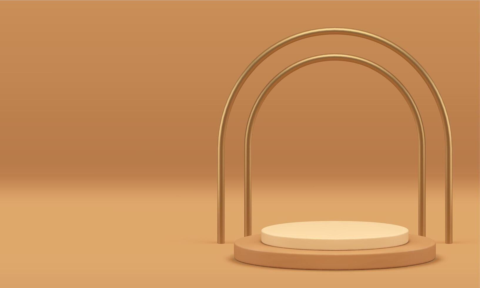 3d beige luxury podium with golden arch wall background realistic illustration vector