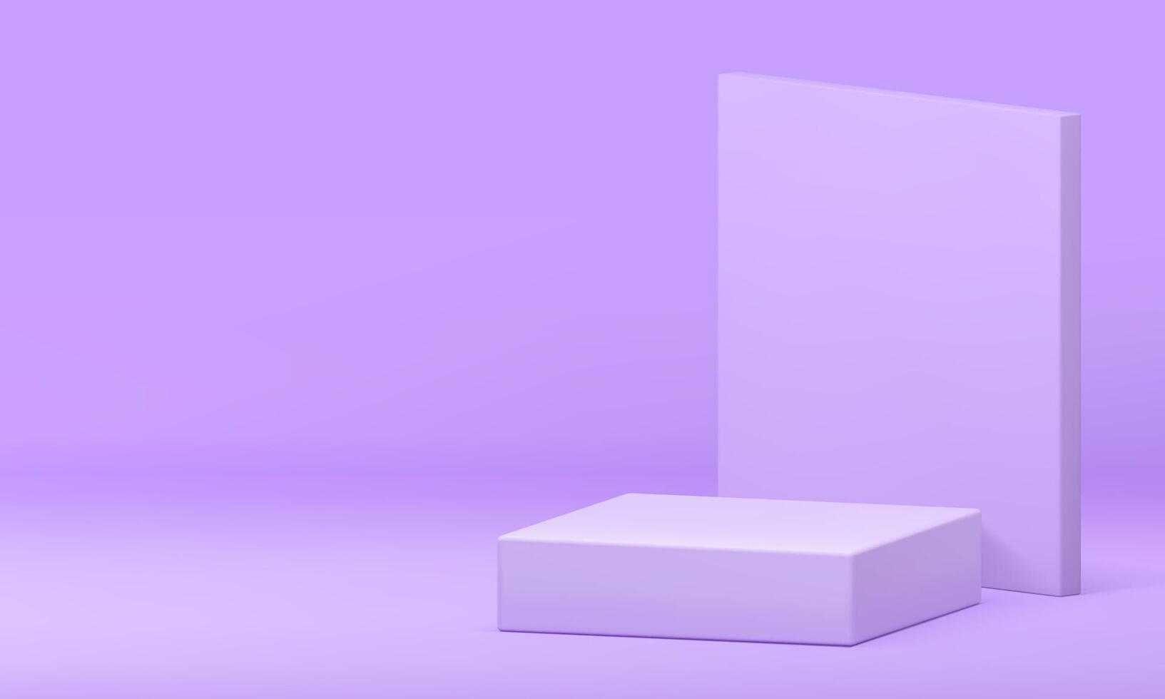 3d pastel violet squared podium pedestal with wall background realistic illustration vector
