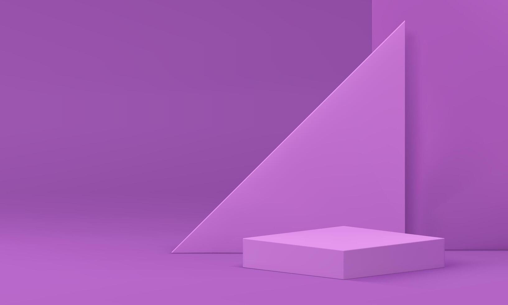 Violet 3d podium pedestal with triangle wall background realistic illustration vector