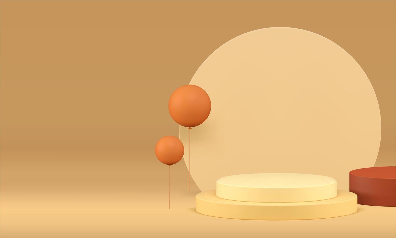 3d beige podium with brown air balloon holiday shopping presentation realistic vector
