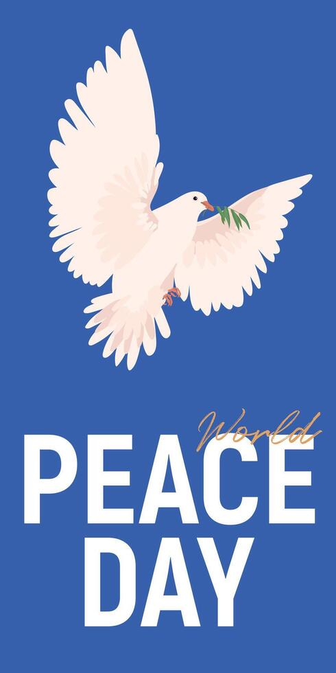 Dove on a blue background. . The world famous symbol of peace. A beautiful shiny white dove with an olive branch takes off into the blue sky. Holy spirit in the form of a bird. vector