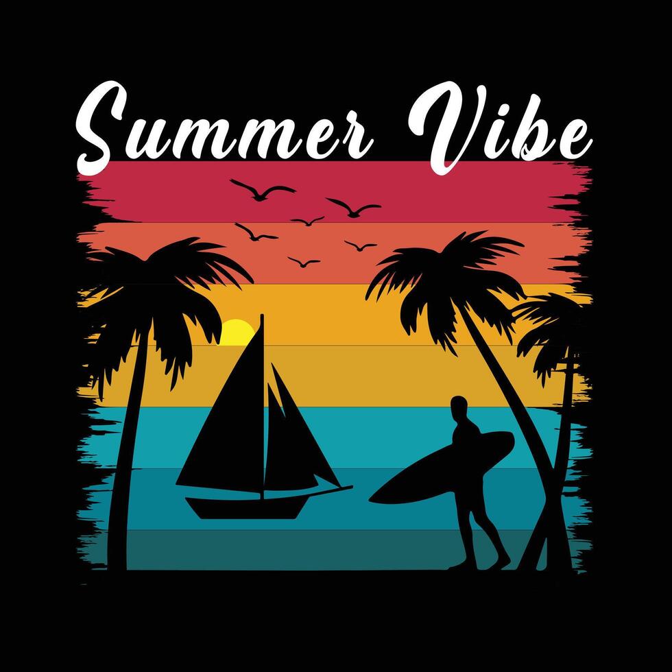 Palm Tree Sunset Silhouette, Surfing T-Shirt Palm Tree Sunset Silhouette, Surfing T-Shirt