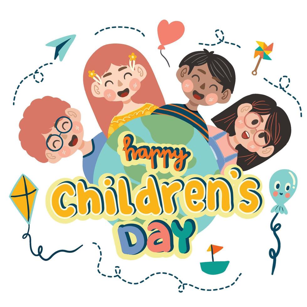 CHILDRENS DAY CUTE STICKER FOR KIDS vector