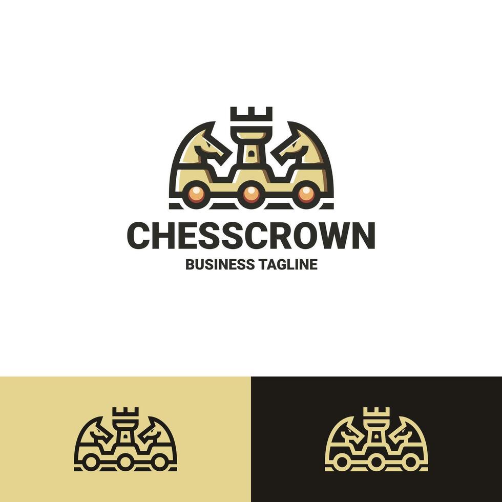 royal chess crown logo design vector