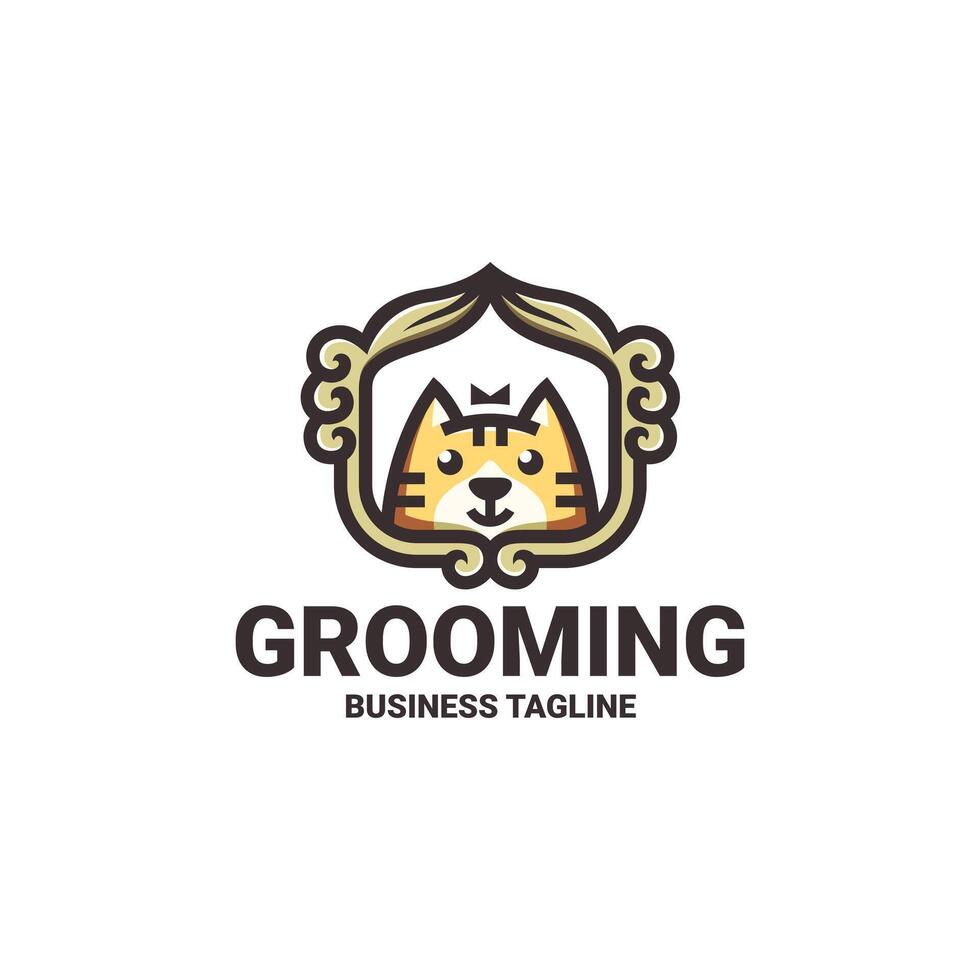 cute pet grooming logo design vector
