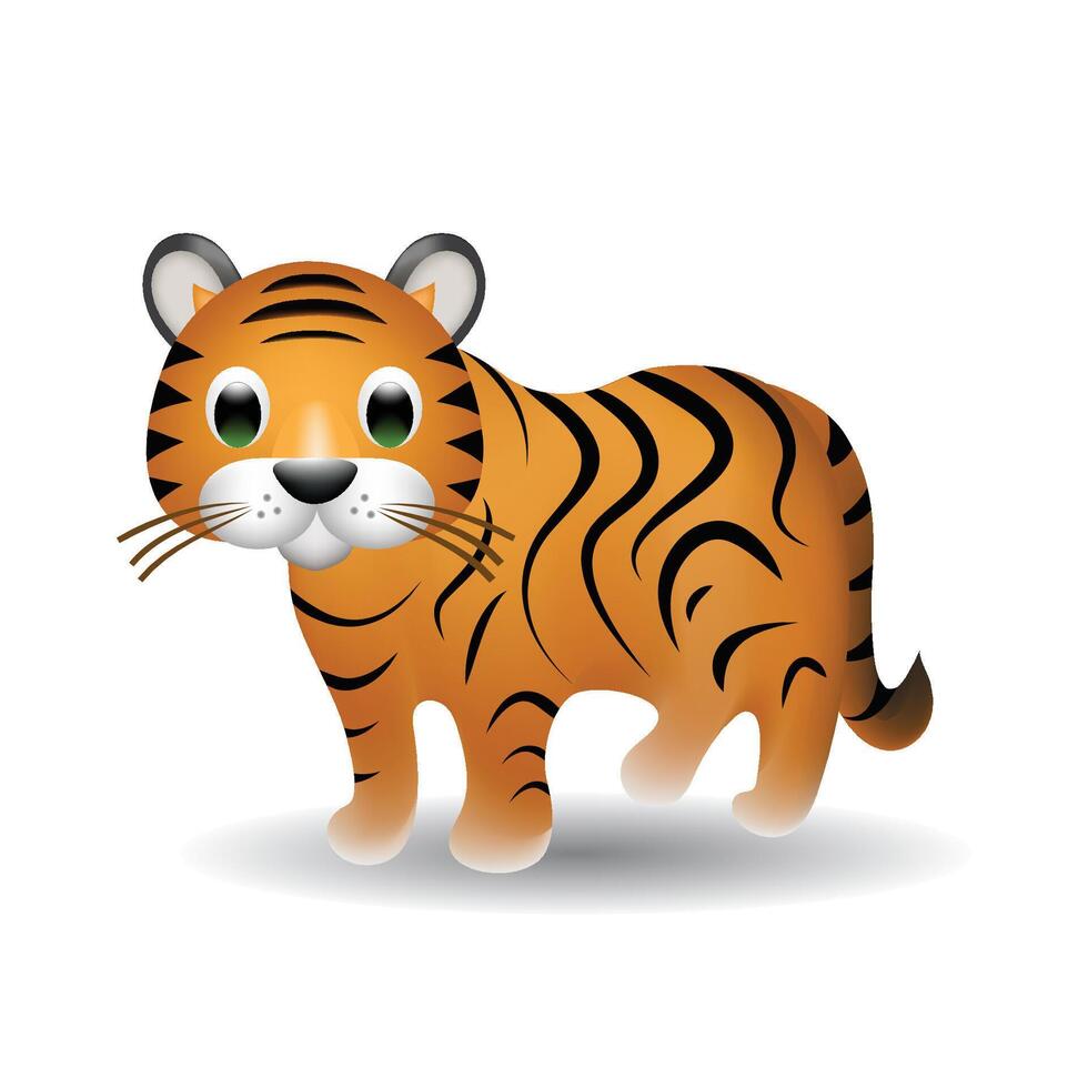 Illustration of the face and body of a tiger cartoon. Tiger emoji isolated on white background. vector