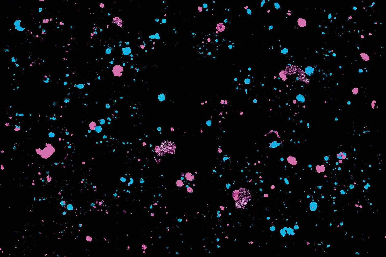 Colorful explosion of confetti. Grainy glitter and sprinkles. Abstract black background with pink and blue color circles. vector