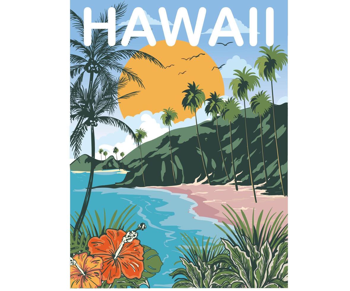 Tropical flower graphic print design for t shirt print, poster, sticker, background and other uses. Hawaii beach vibes summer typo graphic gradient beach t shirt print design. vector