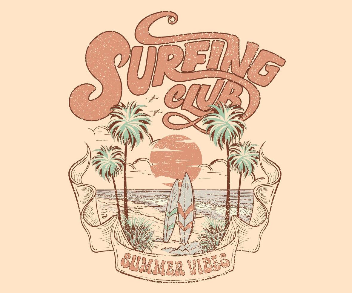 Enjoy beach life. Summer vibes artwork. Surf club design. Beach wave artwork. vector