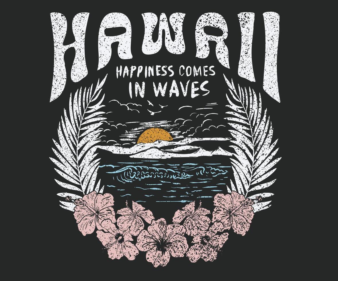Hawaii Tropical paradise. Beach paradise artwork. Summer graphic design for apparel, stickers, posters, background and others. Surfing club design. Palm beach club. Take me to the beach. vector