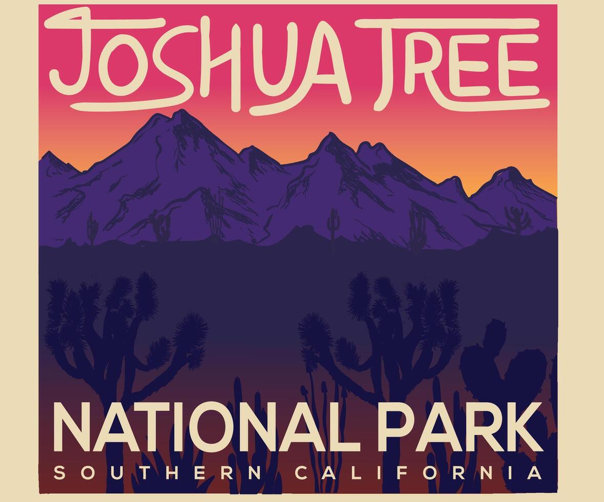 Joshua tree graphic print design for t shirt, poster, sticker and others. Desert with cactus wild artwork design. Southern California national park. vector