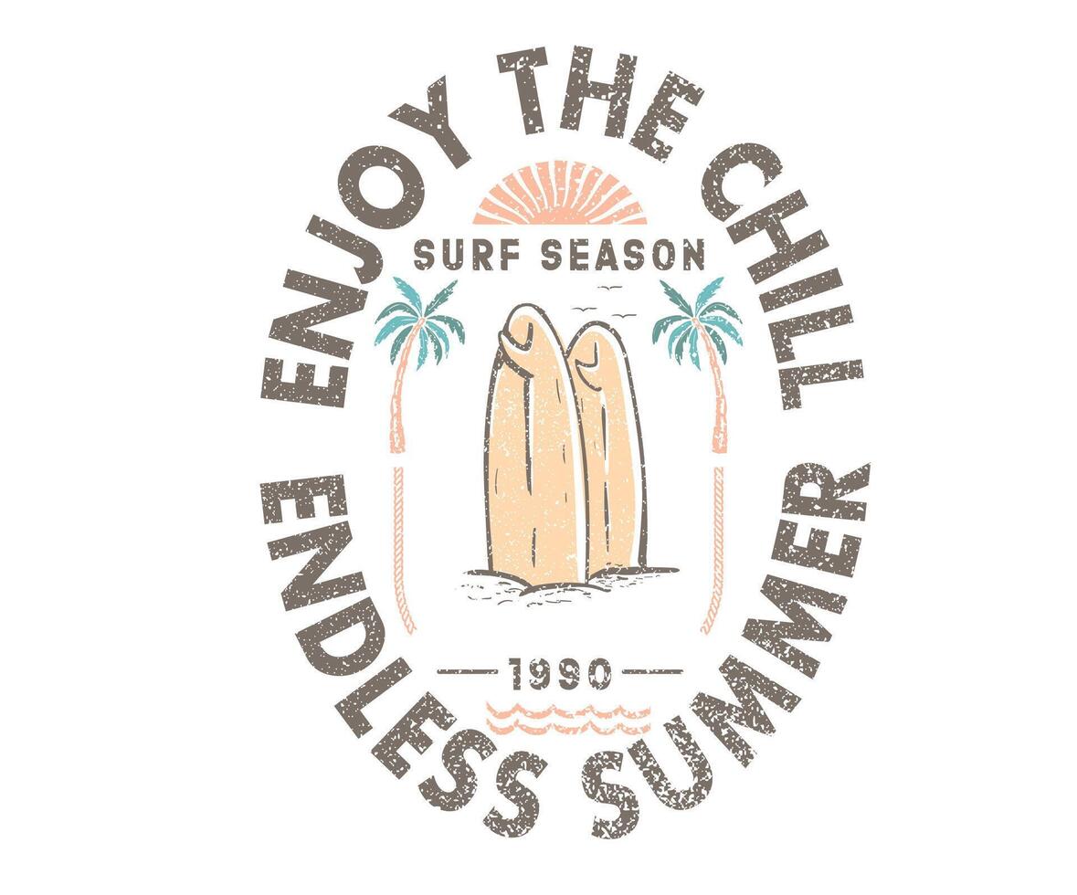 Surfing club artwork. Palm tree design. Enjoy the chill. Endless summer design. vector