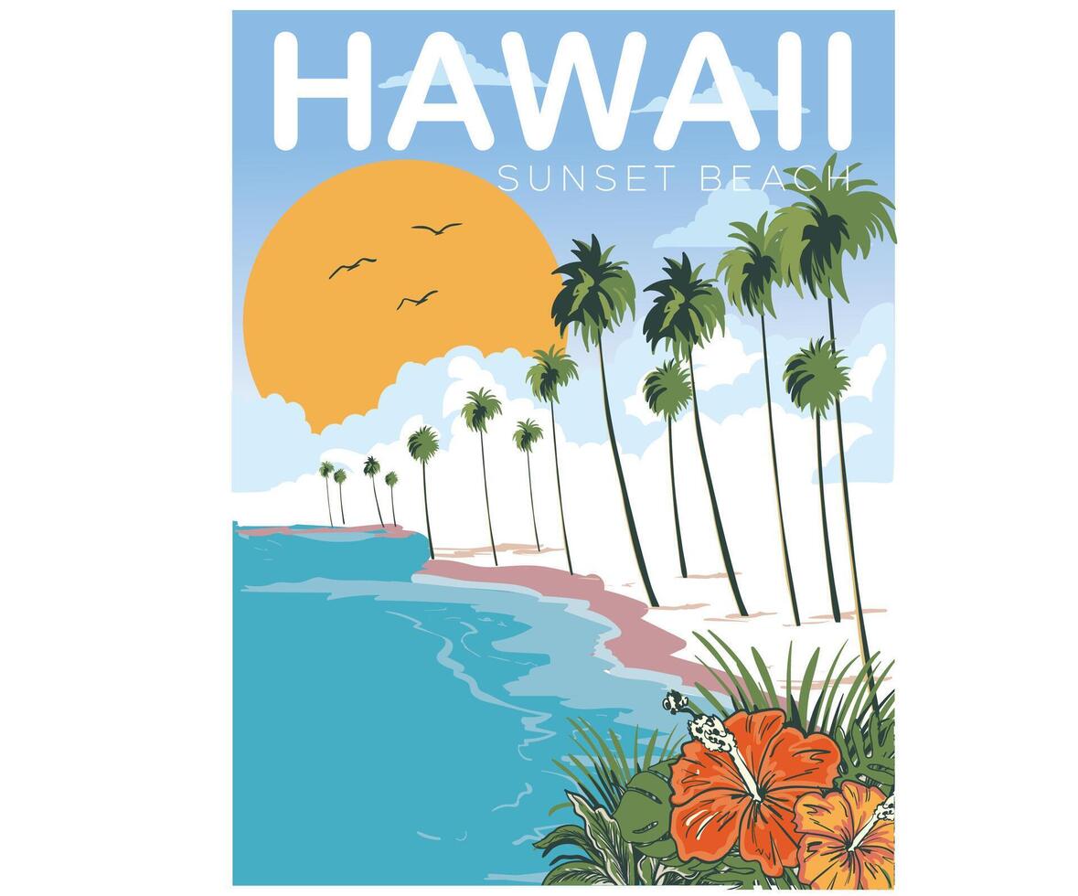 Tropical flower graphic print design for t shirt print, poster, sticker, background and other uses. Hawaii beach vibes summer typo graphic gradient beach t shirt print design. vector