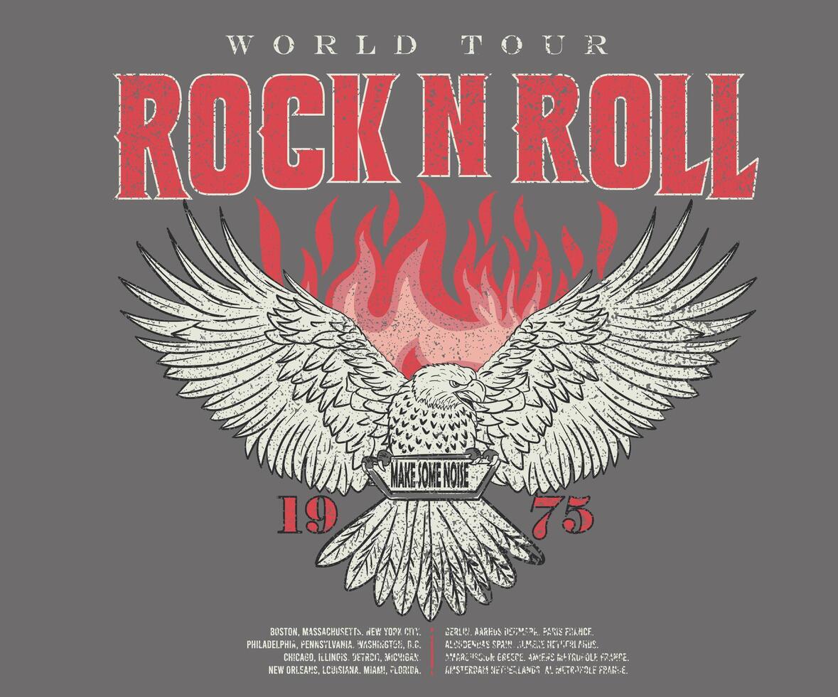 Eagle fly artwork design for t-shirt and others. Rock and roll graphic print design for apparel, stickers, posters and background. vector