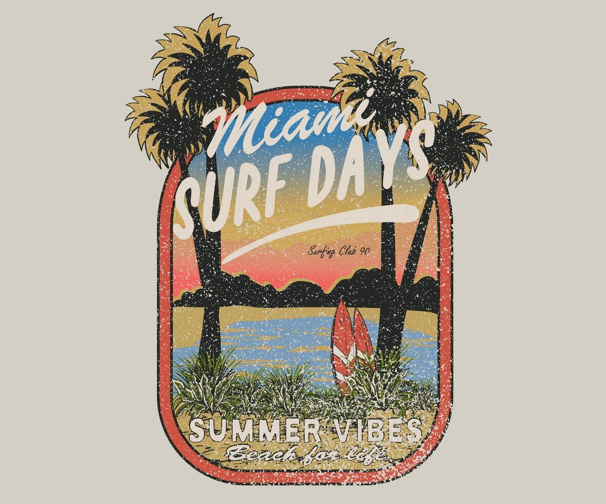 Miami surfing days design. Endless summer graphic print