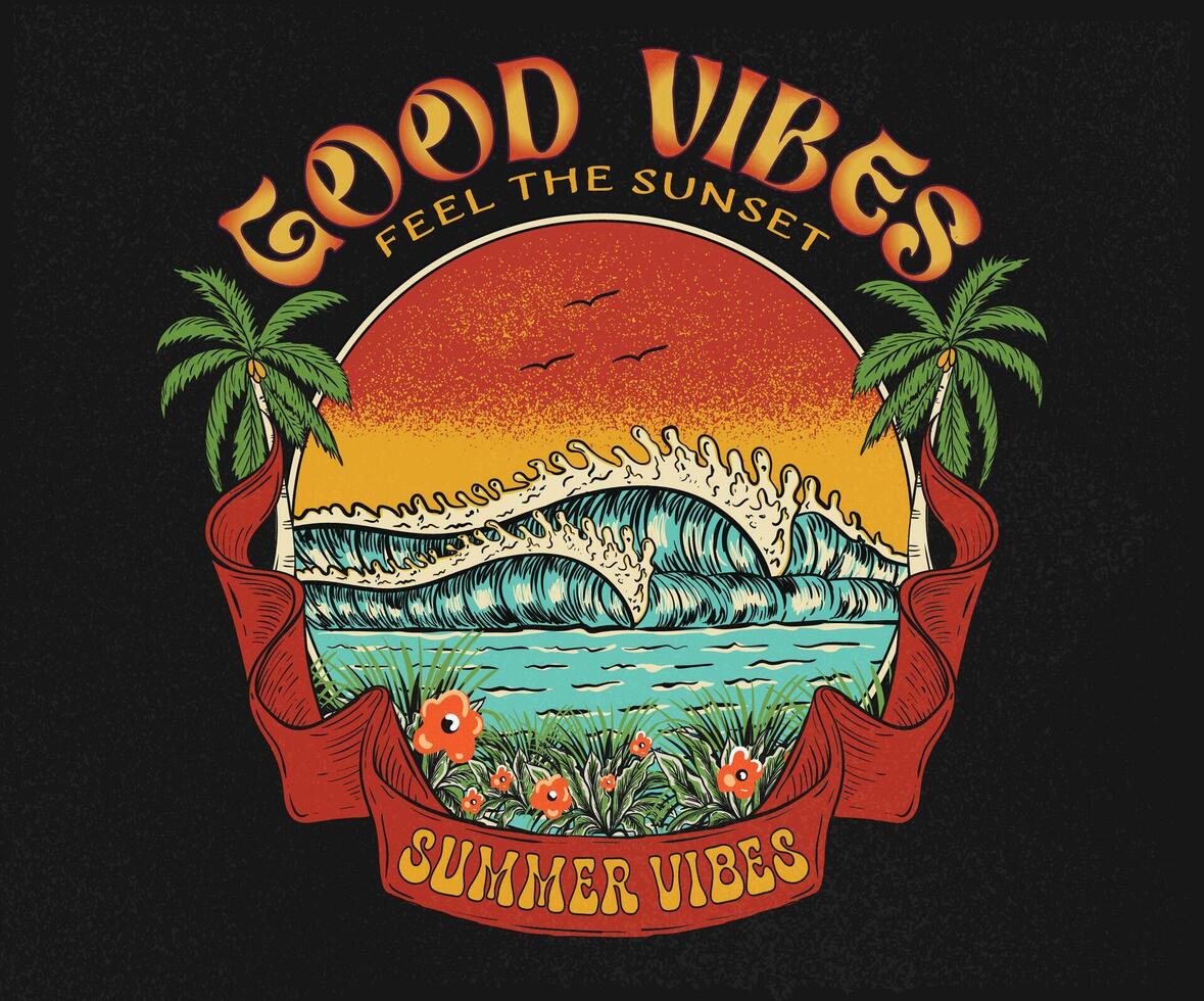 Summer Sunset Graphic Icon Surfer Ocean Palm Trees T-Shirt Summer Sunset Graphic Icon Surfer Ocean Palm Trees T-Shirt