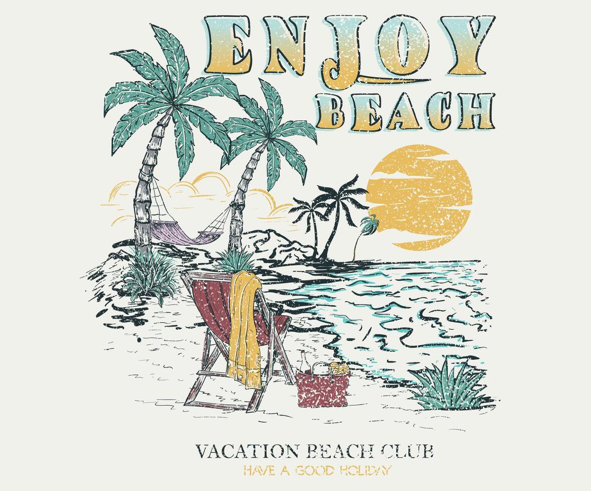 Sunshine paradise graphic print design. Enjoy beach life. Summer vibes artwork. Surf club design. Beach wave artwork. vector
