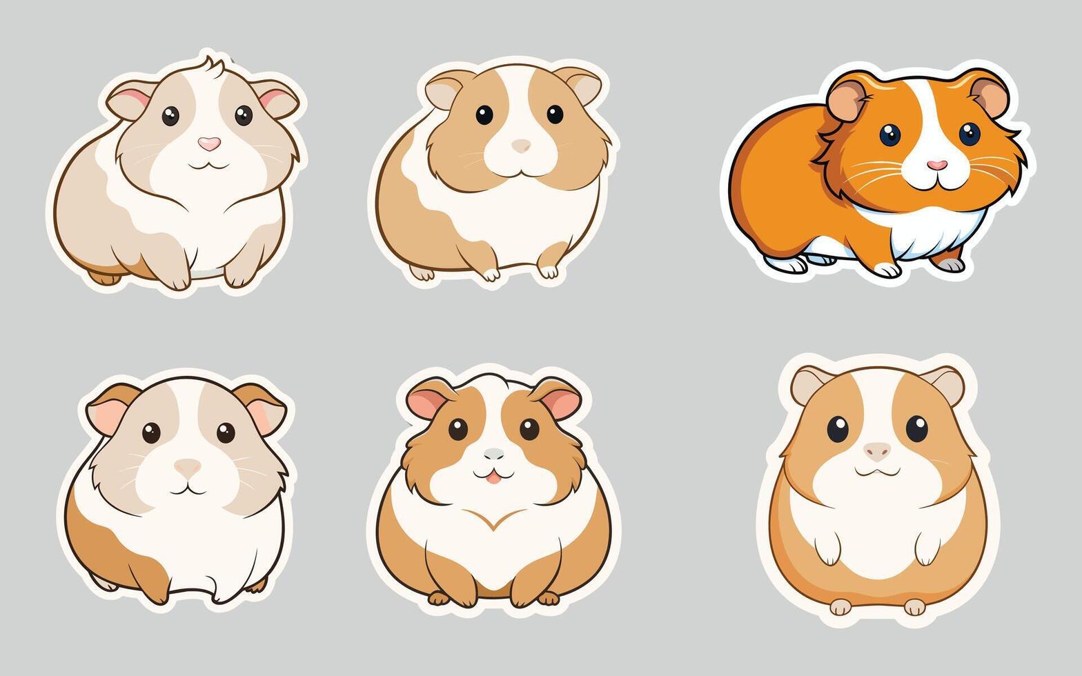 Guinea pig flat color sticker bundle set collection isolated on background vector