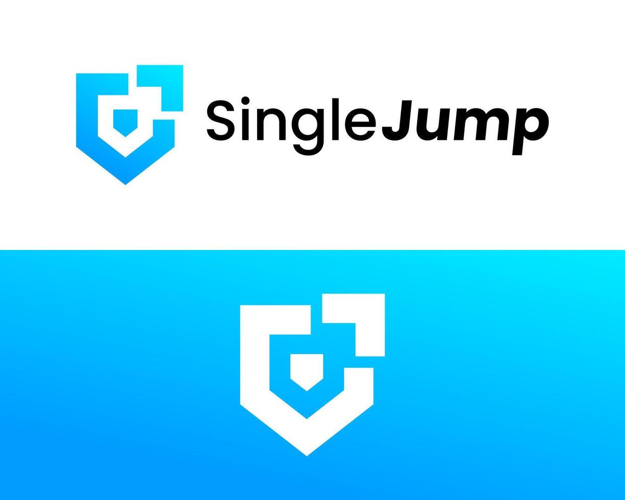 Logo design about cyber security shield and small jump sign. vector
